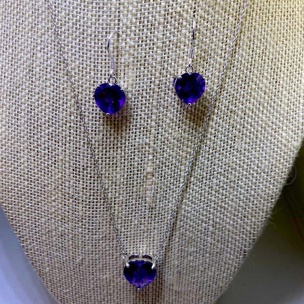 💗Amethyst Heart Necklace & Earrings💗